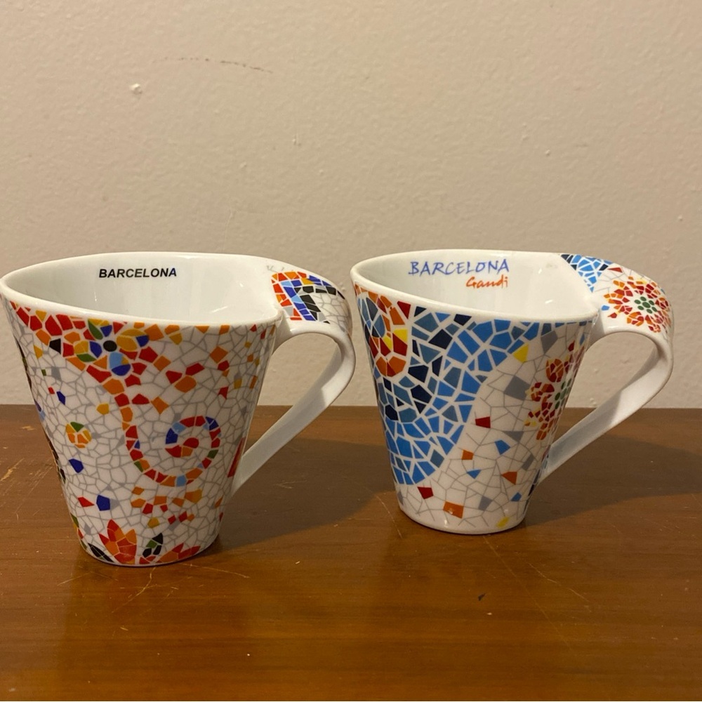 Antoni Gaudi Barcelona Mosaic Ceramic Mug - Colorful Tile Pattern Set of 2